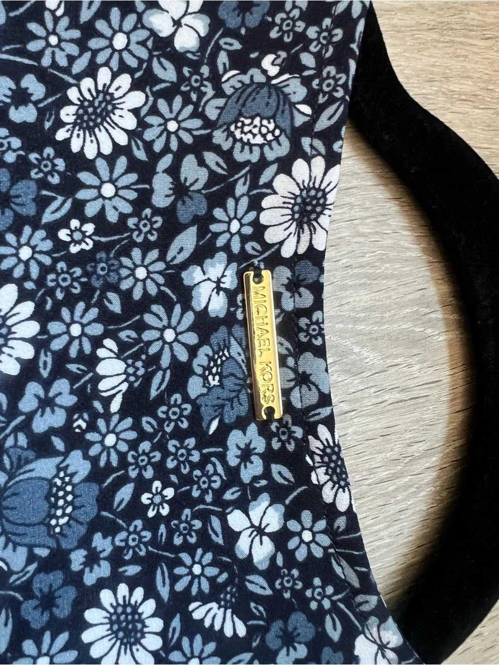 Michael Kors Navy Floral Wrap Dress with Puff Sleeves